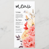 Waterverf Peonies Magnolia Florals Scriptbruiloft Menu (Voorkant)