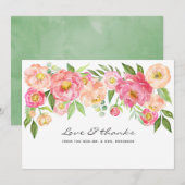 Waterverf Peonies Wedding Bedankkaart (Voorkant / Achterkant)