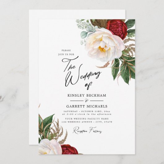 Waterverf Peonies Wit Weddenschap Kaart (Voorkant / Achterkant)