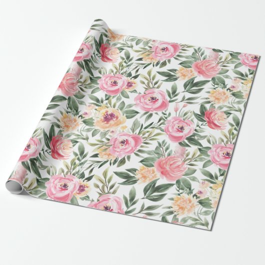 Waterverf Peony Cadeaupapier (Uitgerold)