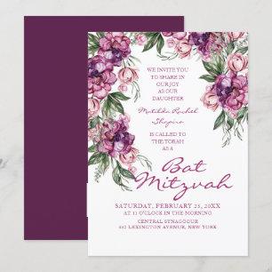 Waterverf Peony Corporate Logo Bat Mitzvah Kaart