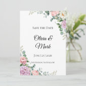 Waterverf Peony & Eucalyptus Bewaar de datum Save The Date (Staand voorkant)