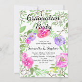 Waterverf Peony Floral Graduation Party Kaart (Voorkant)