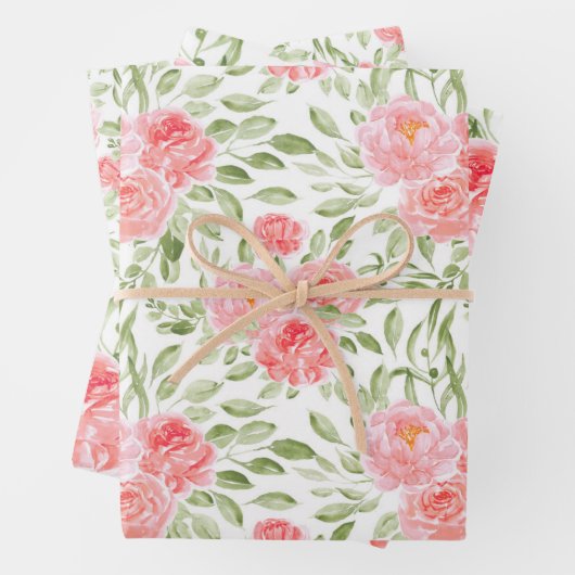 Waterverf Peony Floral Pattern Inpakpapier Vel (In situ)