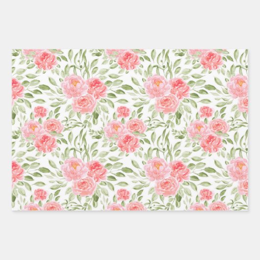 Waterverf Peony Floral Pattern Inpakpapier Vel (Voorkant)