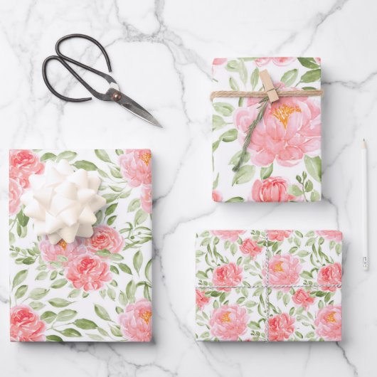 Waterverf Peony Floral Pattern Inpakpapier Vel (Voorkant)