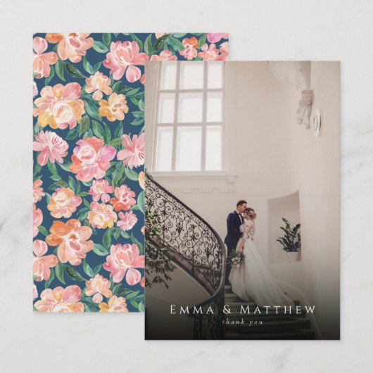 Waterverf Peony Floral Wedding Foto: Dank je wel (Voorkant / Achterkant)