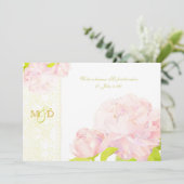 Waterverf Peony Floral Wedding Kaart (Staand voorkant)