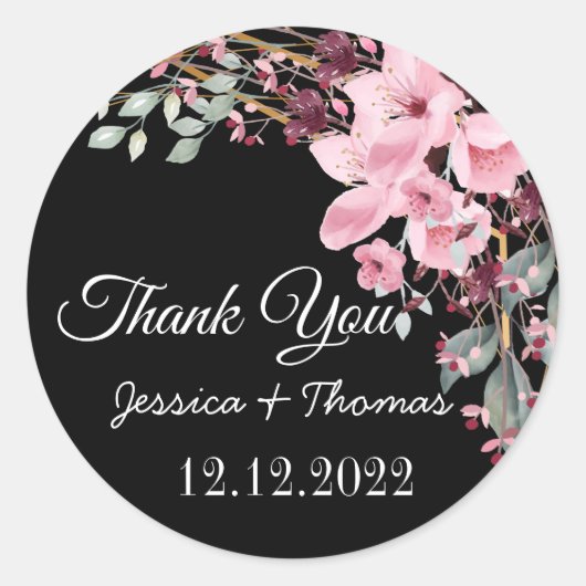 Waterverf Peony Flowers Bedankt voor je huwelijk Ronde Sticker (Voorkant)