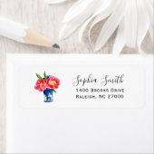 Waterverf Peony in vase return address label (Insitu)