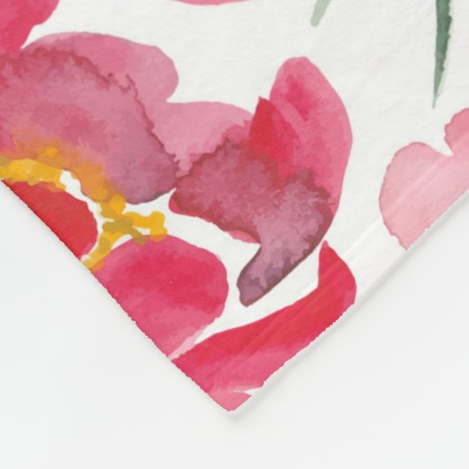 Waterverf Peony Pattern Fleece Deken (Hoek)