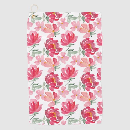 Waterverf Peony Pattern Golfhanddoek (Voorkant)