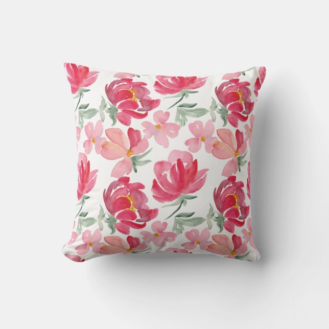 Waterverf Peony Pattern Kussen (Voorkant)