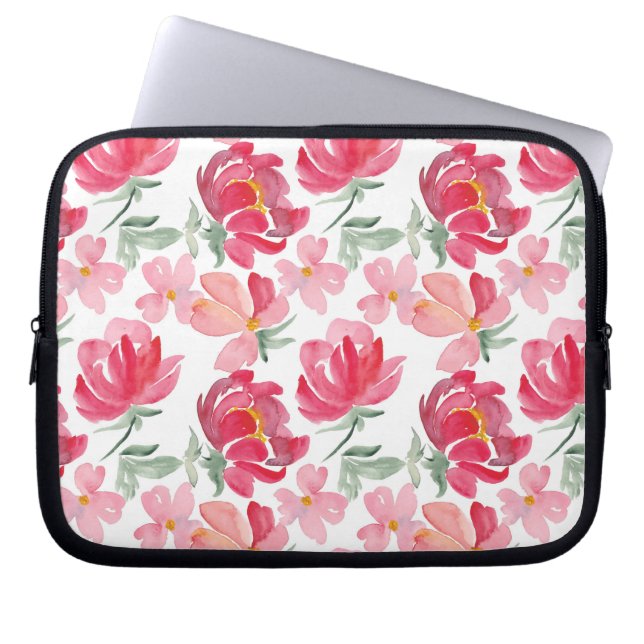 Waterverf Peony Pattern Laptop Sleeve (Voorkant)