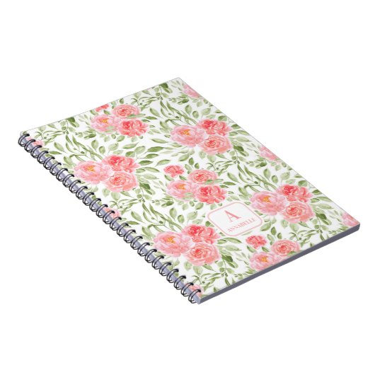Waterverf Peony Pattern Monogram Notitieboek (Rechterzijde)