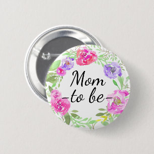Waterverf Peony Pink Floral mam om Baby shower te  Ronde Button 5,7 Cm