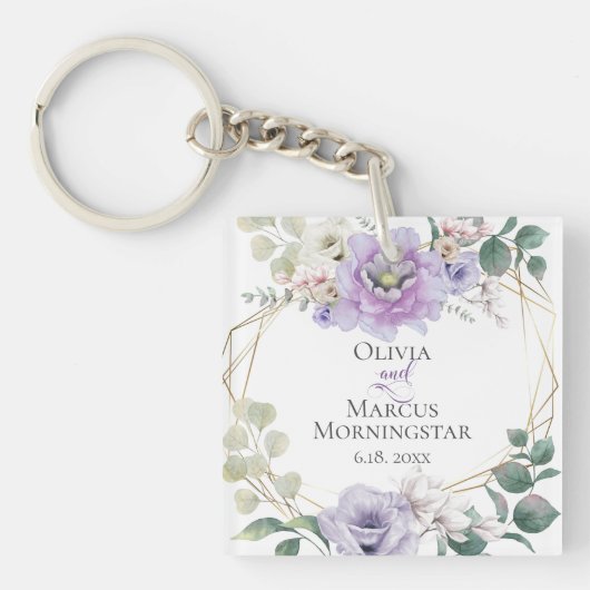 Waterverf Peony van Weddenschap Gift Lavender Sleutelhanger (voorkant)