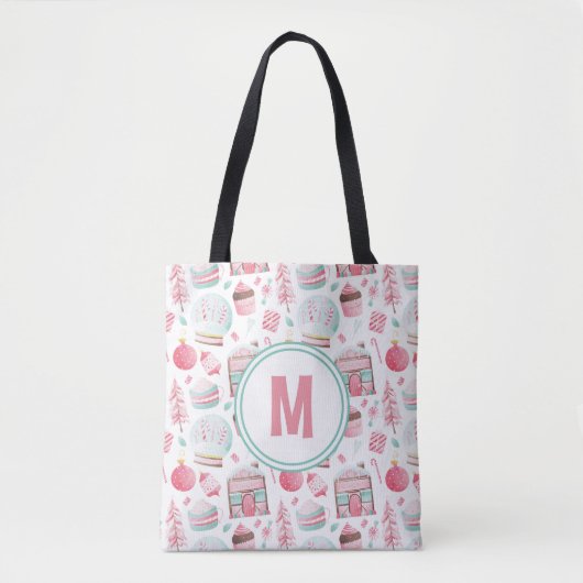 Waterverf Peppermint-kerstmonogram tas (Voorkant)