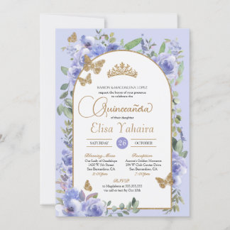 Waterverf Periwinkle Blauwe Vlinder Quinceañera Kaart