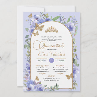 Waterverf Periwinkle Blauwe Vlinder Quinceañera Kaart