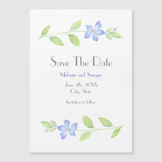 Waterverf Periwinkle Vloer sparen de Datum Magnetische Uitnodiging (Voorkant)