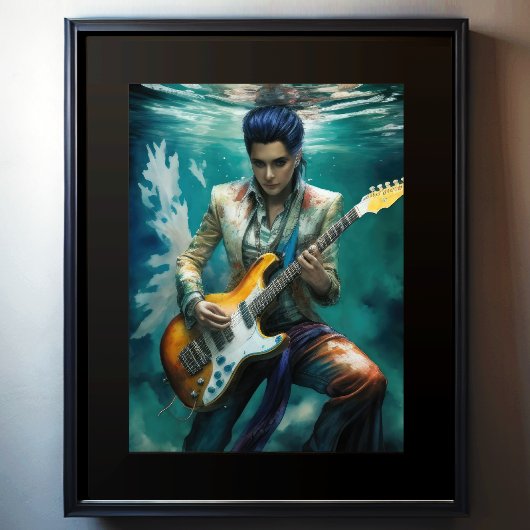 Waterverf Persoon Onderwater Gitaar spelen Poster