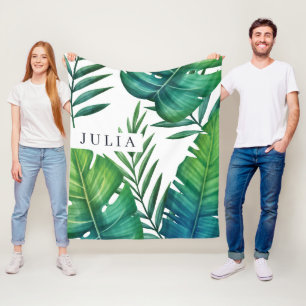 Waterverf persoonlijke tropische bladeren fleece deken