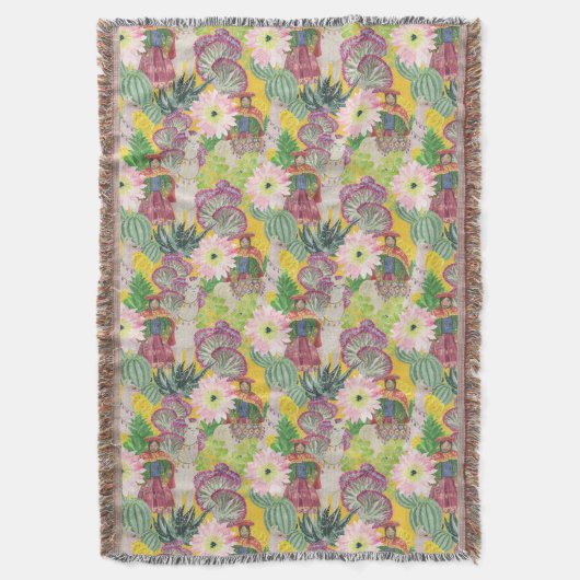 Waterverf Peruaanse vrouw en Llama Pattern Deken (Voorkant Verticaal)