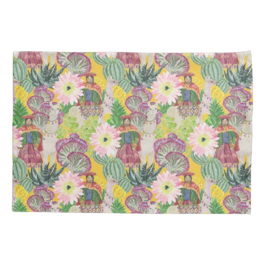 Waterverf Peruaanse vrouw en Llama Pattern Kussensloop (Achterkant-Links)