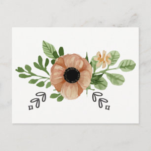 Waterverf Perzik Anemoon Bloemen Hallo Liefde Briefkaart