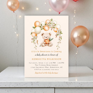 Waterverf Perzik Beer Babyshower Uitnodiging
