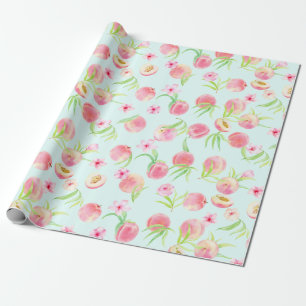 Waterverf perzik en bloemverpakkingspapier cadeaupapier