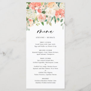 Waterverf Perzik en Ivory Flowers Wedding Menu