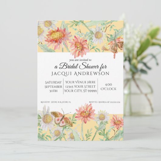 Waterverf Perzik Geel Wit Bloemen Vrijgezellenfees Kaart (Staand voorkant)