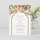 Waterverf Perzik Goud Bloemen Bruiloft Kaart (Staand voorkant)