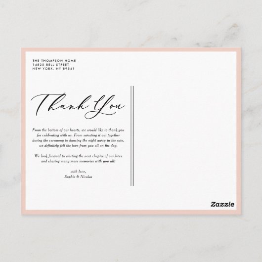 Waterverf perzik hortensia bruiloft bedankt briefkaart (Achterkant)