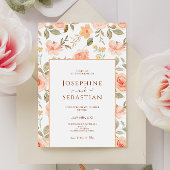 Waterverf Perzik Mint Bloementuin Bruiloft Kaart