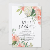 Waterverf Perzik Roos & Hydrangea Baby shower Kaart (Voorkant)