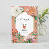 Waterverf Perzik Roze Pioenrozen Bloemen Bruiloft Bedankkaart (Staand voorkant)