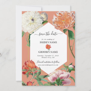 Waterverf Perzik Roze Pioenrozen Bloemen Bruiloft Save The Date