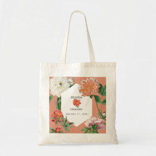 Waterverf Perzik Roze Pioenrozen Bloemen Bruiloft Tote Bag