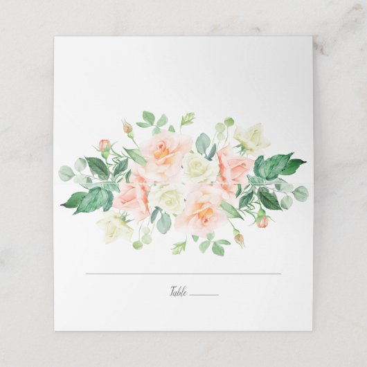 Waterverf Perzik Rozen en Greenery Place kaarten | (Buitenkant ongevouwen)