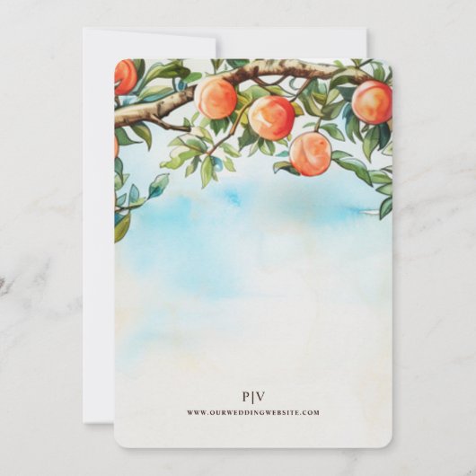 Waterverf perzik stad bruiloft kaart (Achterkant)