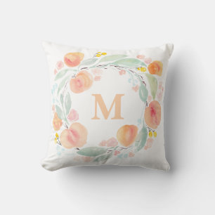 Waterverf Perziken Blauwkrans Monogram Kussen
