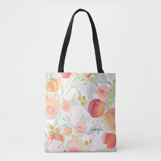Waterverf perziken en bloemen Patroon Canvas tas (Voorkant)