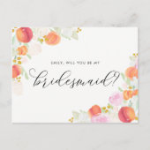 Waterverf Perziken en bloemen zijn mijn Bridesmaid Uitnodiging Briefkaart (Voorkant)
