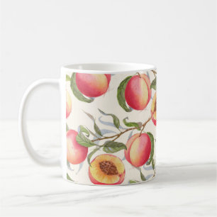 Waterverf perziken, naadloos bloemmotief. koffiemok