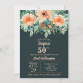 Waterverf Perzikflora op Blauwgroen uitnodiging (Voorkant)