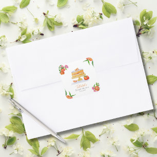 Waterverf Perziktaart Met Bloesems Bruidsdouche Vierkante Sticker
