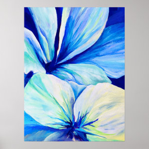 Waterverf Perzisch Blau Lelie Bloemblaadjes Patroo Poster